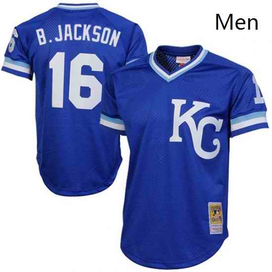 Mens Mitchell and Ness Kansas City Royals 16 Bo Jackson Authentic Royal Blue Throwback MLB Jersey